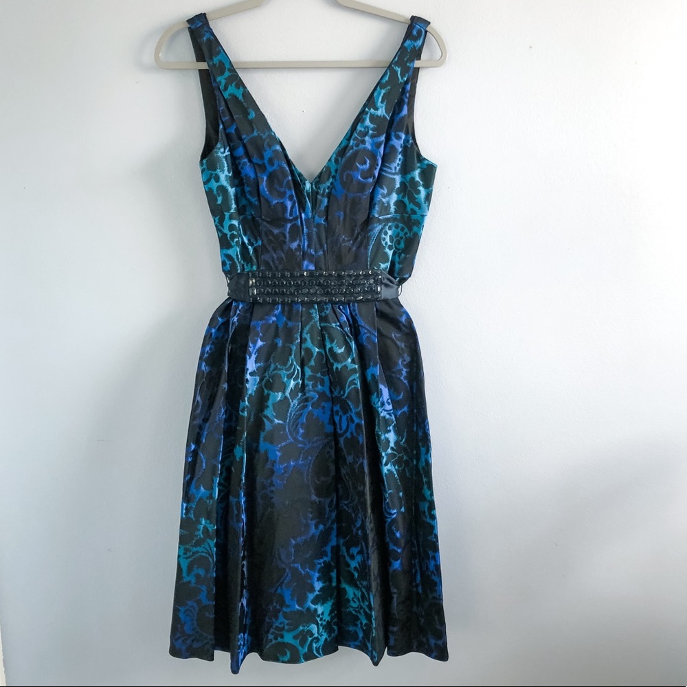 Elegant Blue and Black Floral Dress